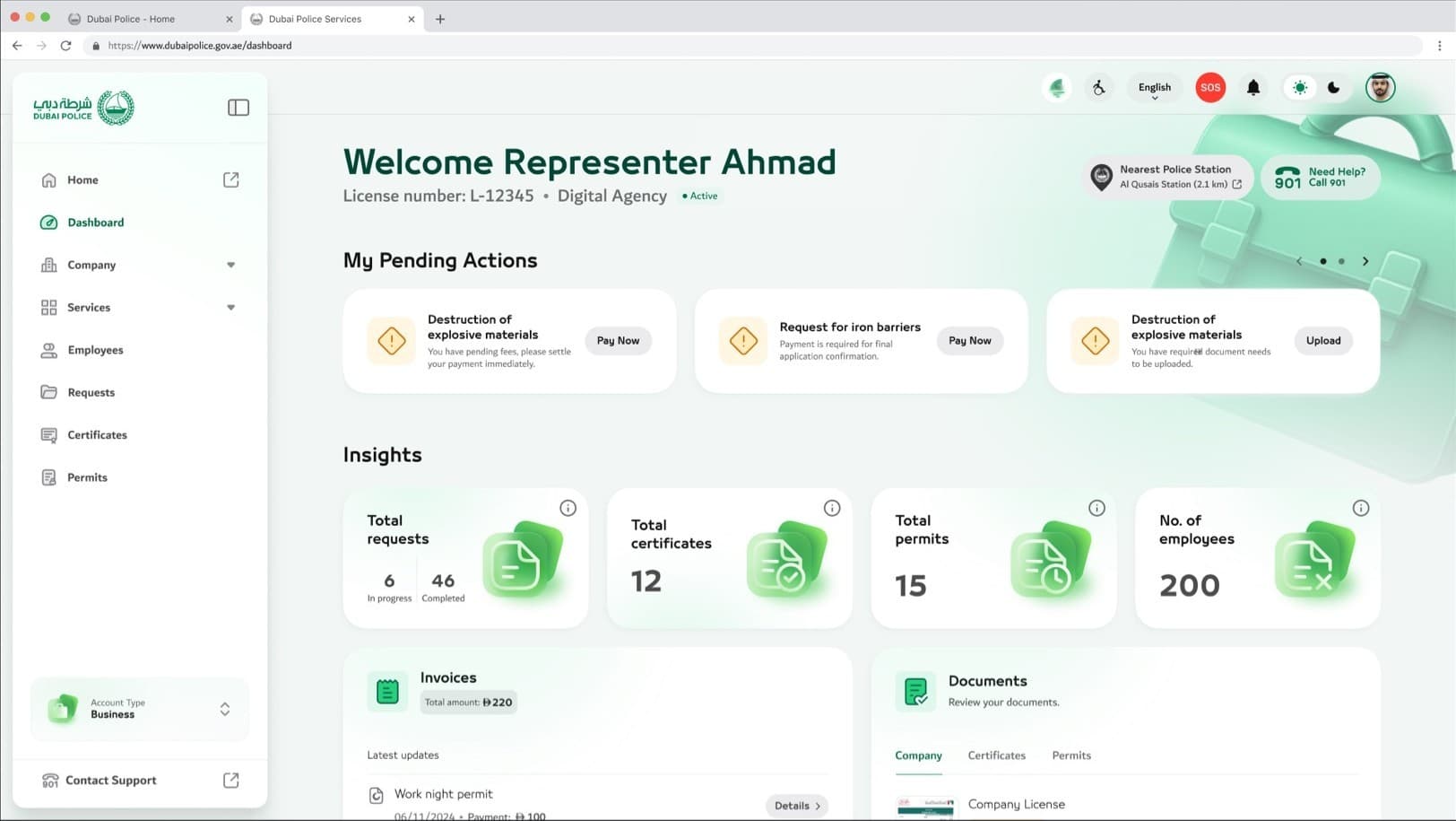 Business account view - ten-finger fingerprint status, appointments and total requests
